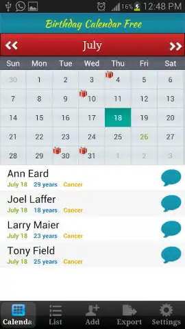 Birthday Calendar Free скриншот 1